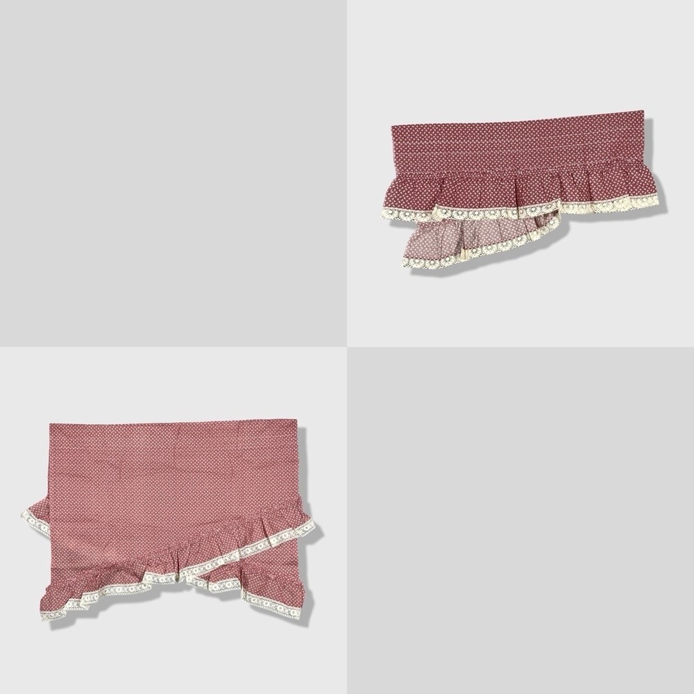 JCPenney Window Valance Home OS Burgundy Floral Cottagecore Lace Trim Vintage‎